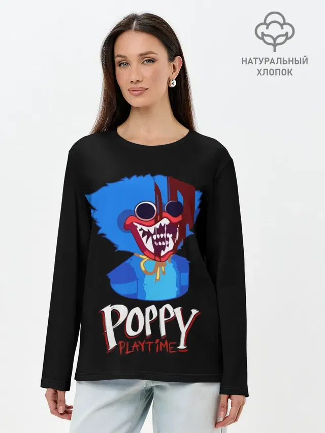 Лонгслив женский с принтом «Poppy Playtime — Poppy Playtime, Huggy Wuggy»