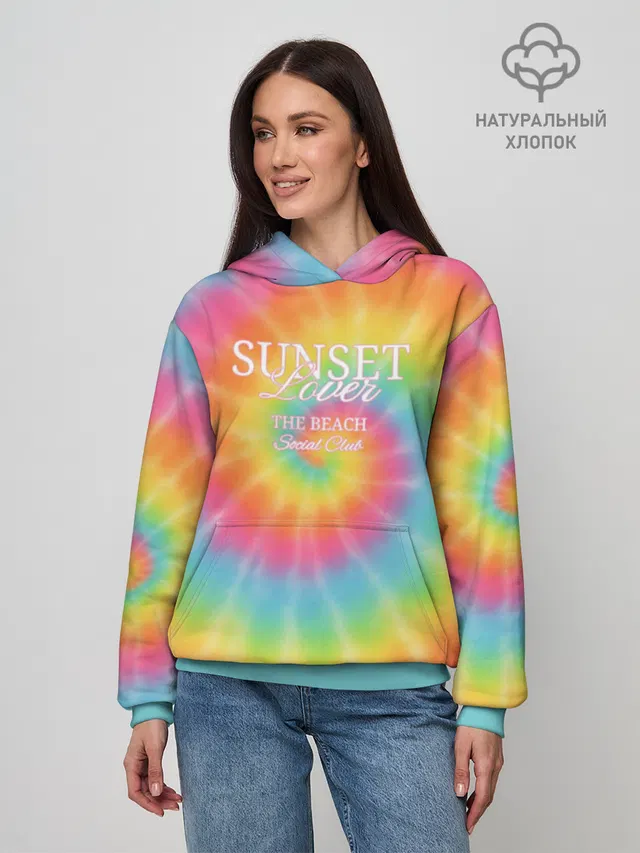 Худи женское базовое с принтом «Тай-Дай Sunset»