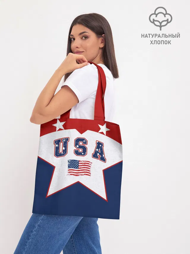 Базовый джинсовый шоппер с принтом «USA Stars Graphic»