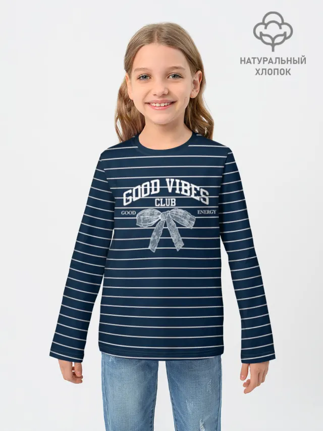 Лонгслив детский с принтом «Школьный лонг School Bow Blue»