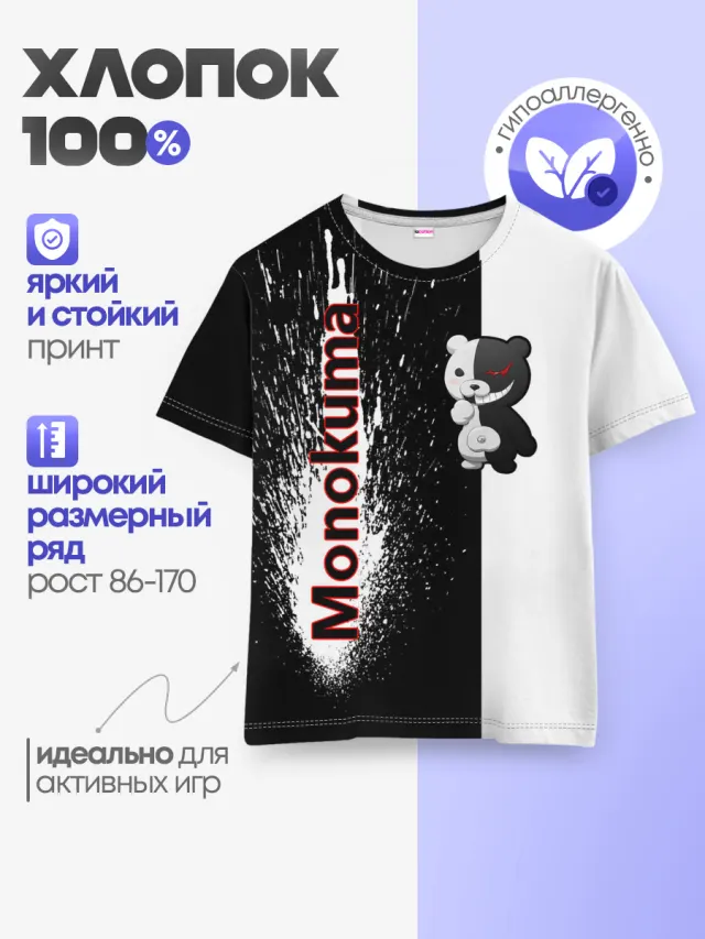 Детская базовая футболка с принтом «Разные игры — Monokuma»