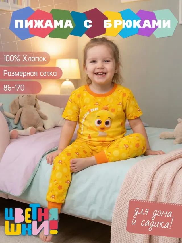Детская пижама с брюками хлопок с принтом «Цыплёнок Пи»