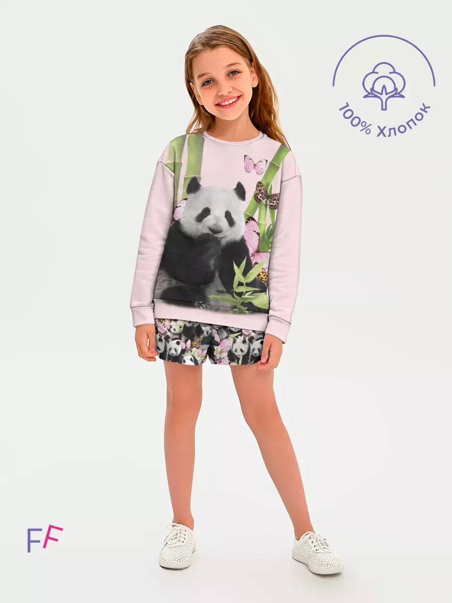 Детский хлопковый костюм «Panda Light Pink» Звери — купить — принт крупно