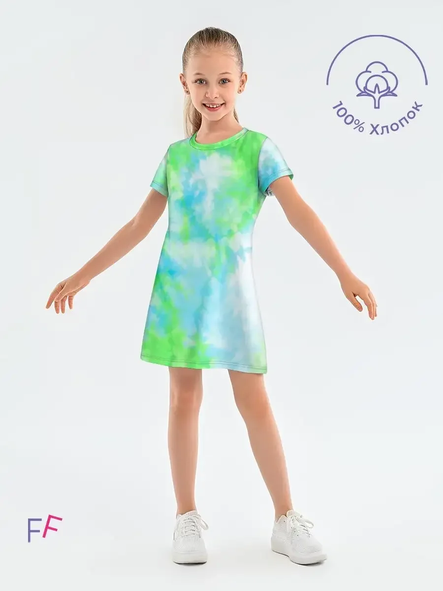 Хлопковая детская пижама «Tie Dye Lime» Тренды — белый, купить — принт крупно