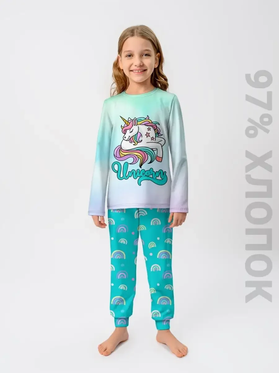 Хлопковая детская пижама «S001 Unicorn Tiffany» Звери — купить — принт крупно