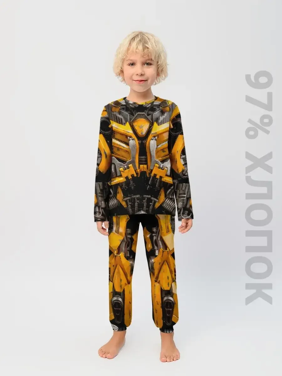 Детский хлопковый костюм «Transformers» — черный, купить — принт крупно