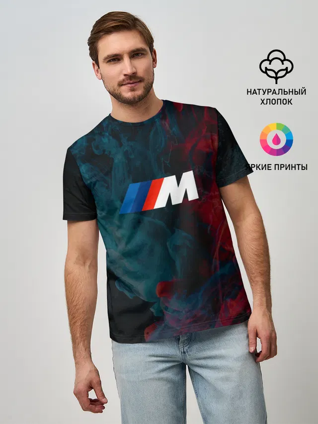 Мужская базовая футболка с принтом «BMW — BMW M Power — БМВ М»