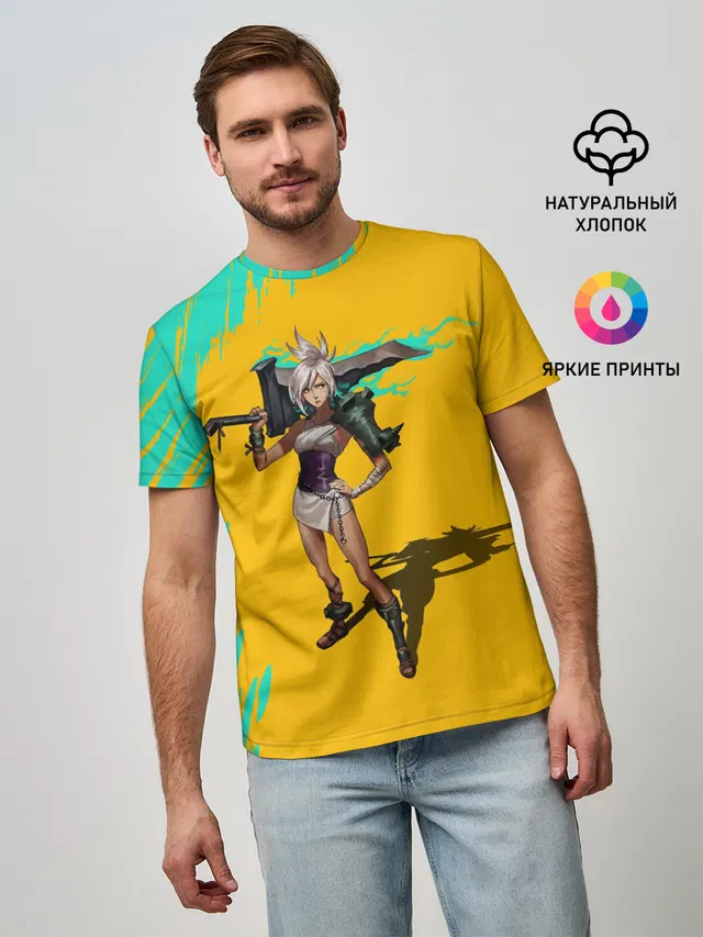 Мужская базовая футболка с принтом «Ривен LOL — Ривен»