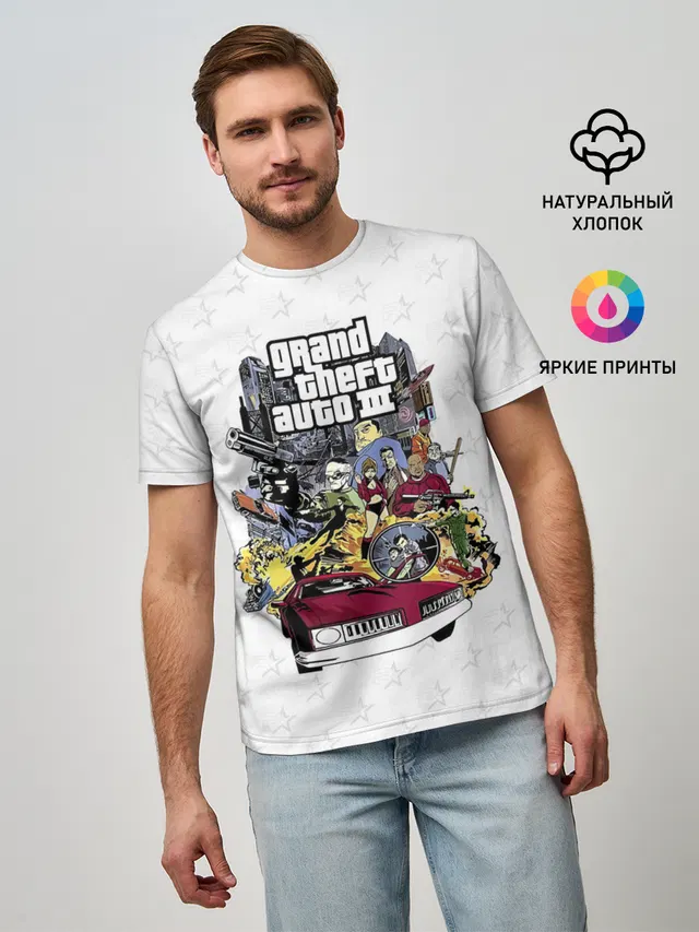 Мужская базовая футболка с принтом «GTA — Grand Theft Auto iii»