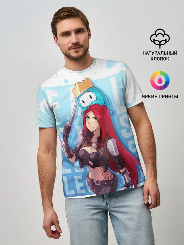 Мужская базовая футболка с принтом «Katarina — Fall guys x league of legands»