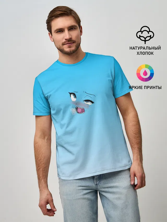 Мужская базовая футболка с принтом «Ahegao Blue-eyed girl»