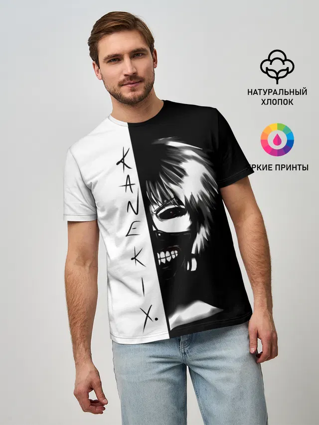 Мужская базовая футболка с принтом «Токийский Гуль — Kaneki X.»