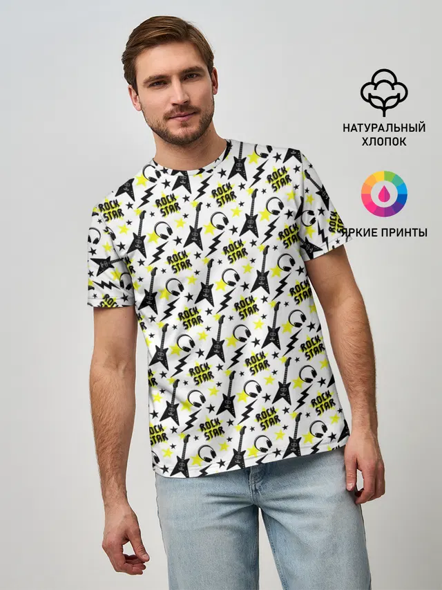 Мужская базовая футболка с принтом «Rock Star»