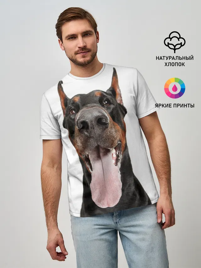 Мужская базовая футболка с принтом «Доберман — Doberman»