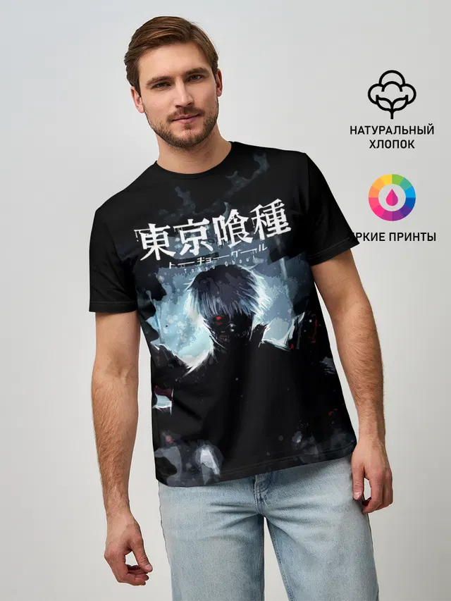 Мужская базовая футболка с принтом «Токийский Гуль — Tokyo Ghoul Kaneki Ken»