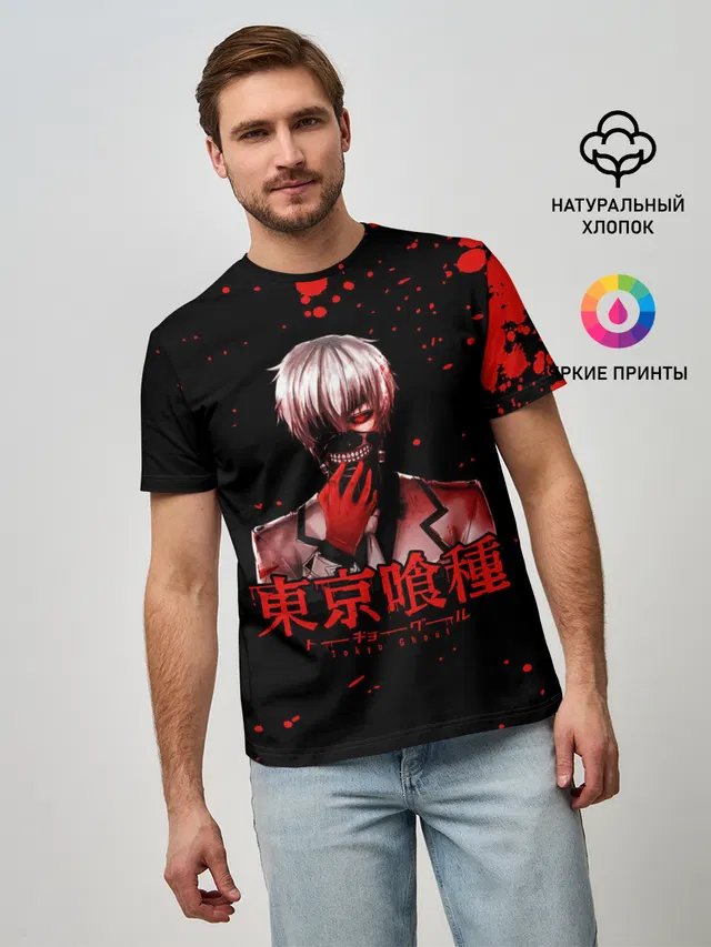Мужская базовая футболка с принтом «Токийский Гуль — Kaneki»