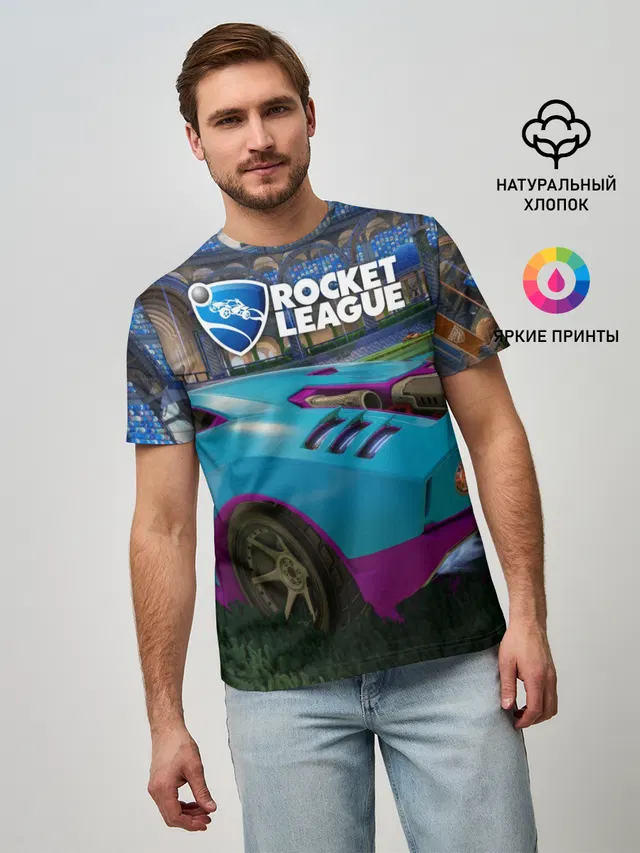 Мужская базовая футболка с принтом «Rocket League»