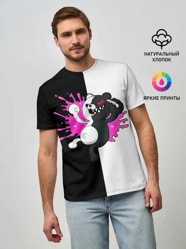 Мужская базовая футболка с принтом «monokuma розовая жвачка»