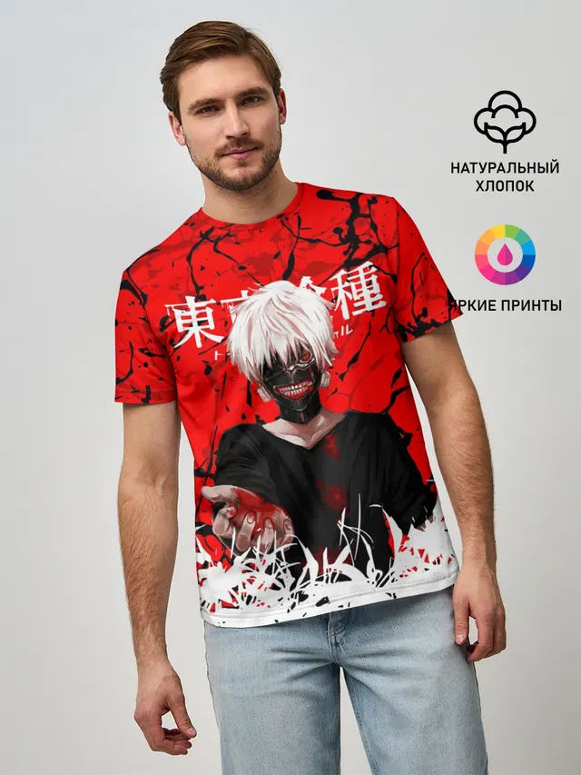 Мужская базовая футболка с принтом «Токийский Гуль — Kaneki Ken»