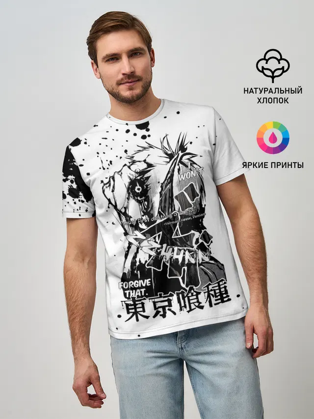 Мужская базовая футболка с принтом «Токийский Гуль — FORGIVE THAT. Tokyo Ghoul»
