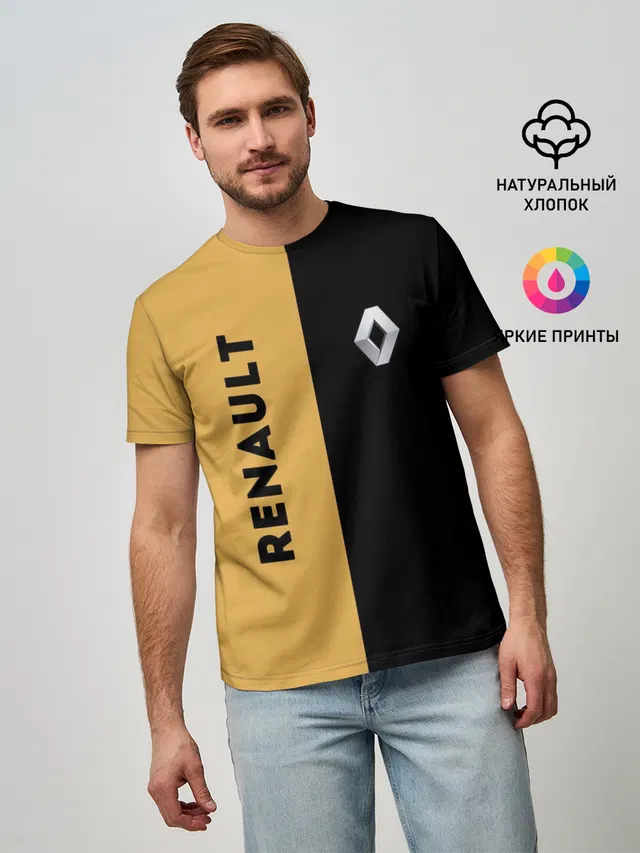 Мужская базовая футболка с принтом «Renault — Passion for life»