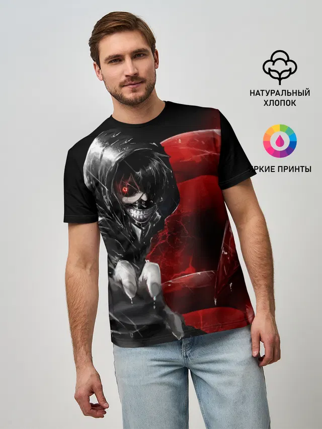Мужская базовая футболка с принтом «Токийский Гуль — Kaneki Ken Kakuja»