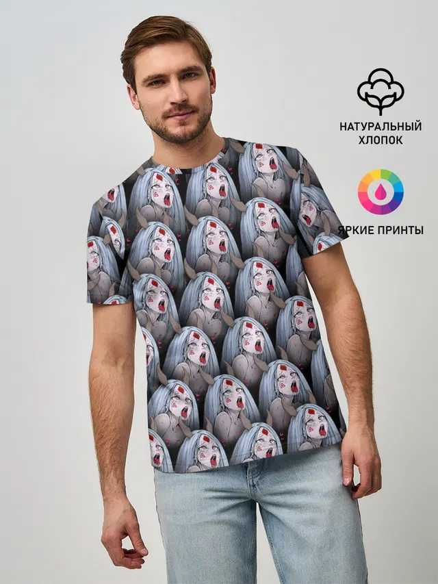 Мужская базовая футболка с принтом «Kaguya Ahegao»