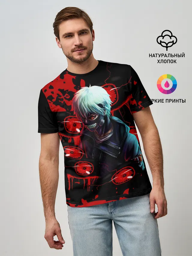 Мужская базовая футболка с принтом «Токийский Гуль — Kaneki»