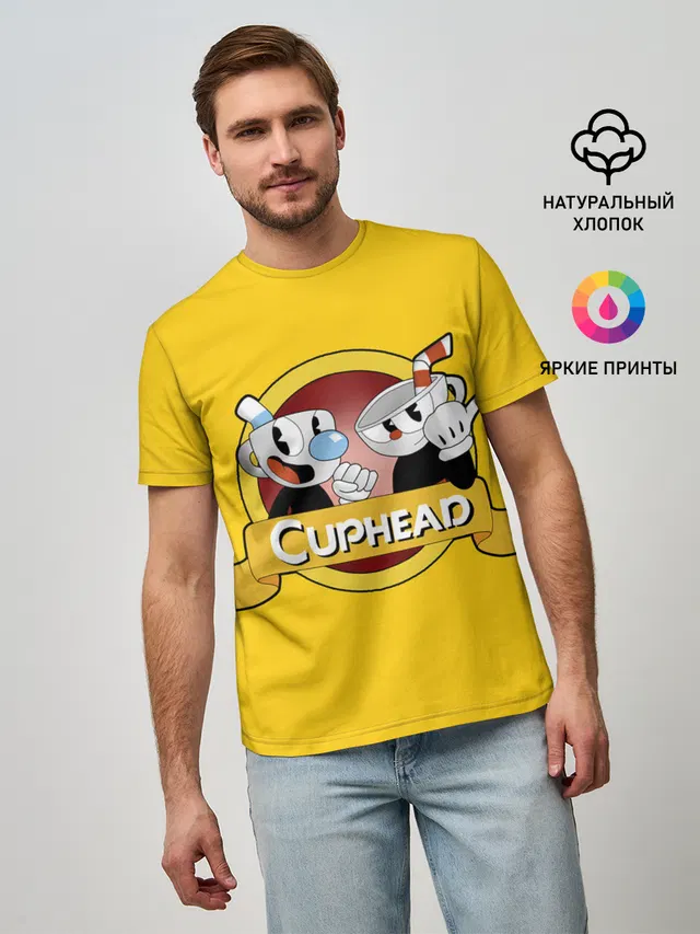Мужская базовая футболка с принтом «Cuphead — КАПХЕД.»