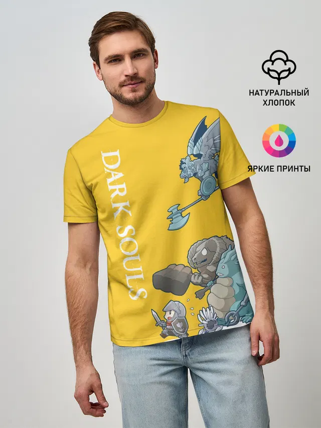 Мужская базовая футболка с принтом «RUN Hero RUN»