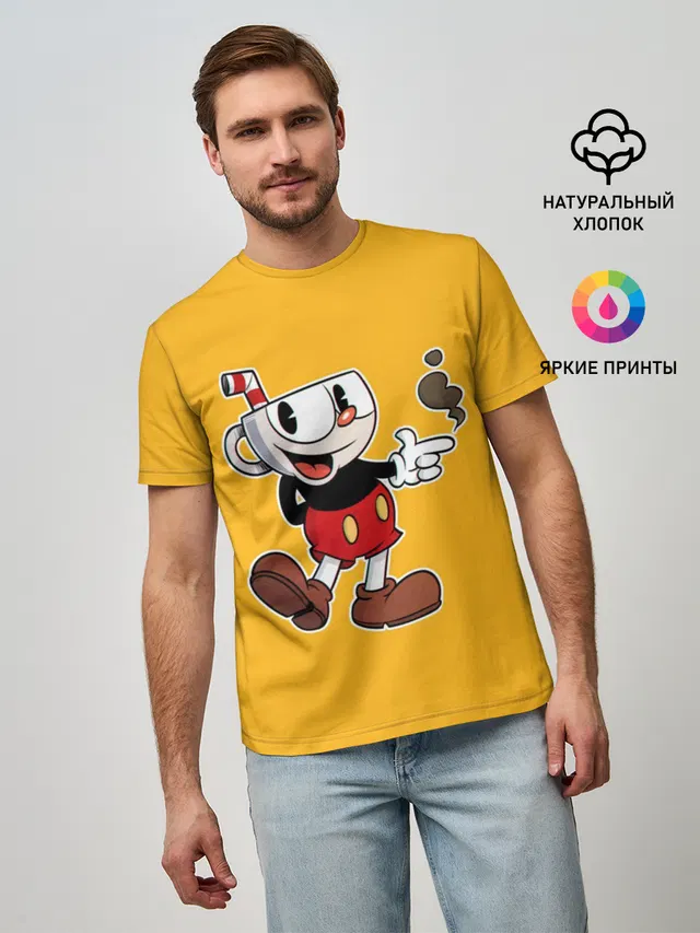 Мужская базовая футболка с принтом «Cuphead — КАПХЕД»