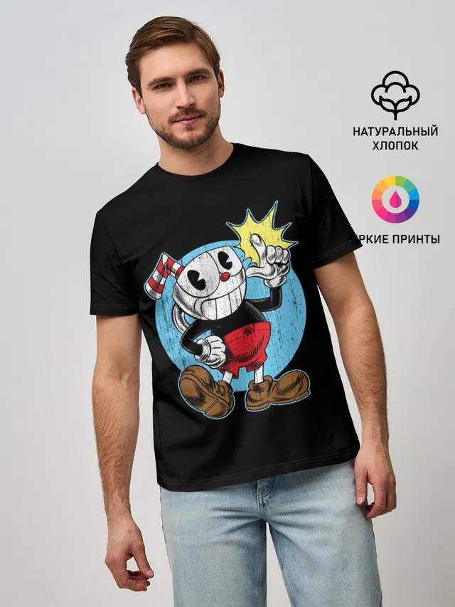 Мужская базовая футболка с принтом «Cuphead — КАПХЕД»