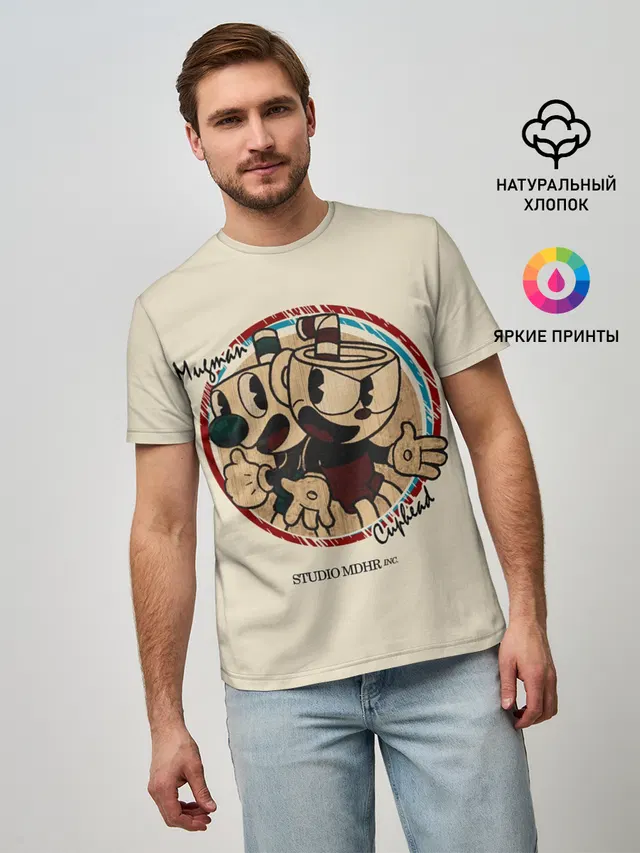 Мужская базовая футболка с принтом «Cuphead»