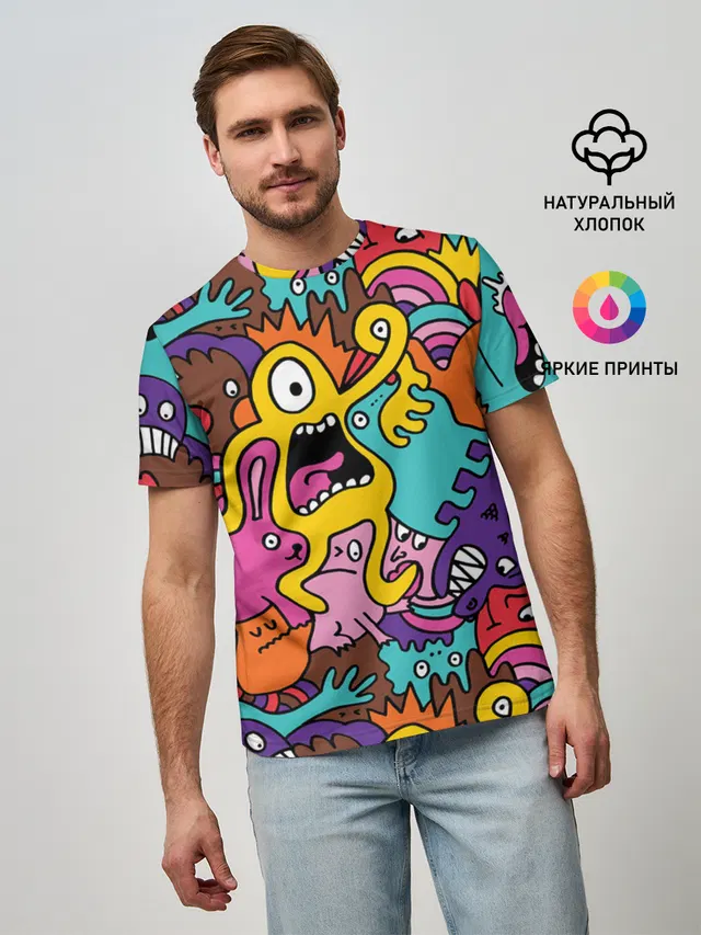 Мужская базовая футболка с принтом «Pop Art — crazy abstraction»
