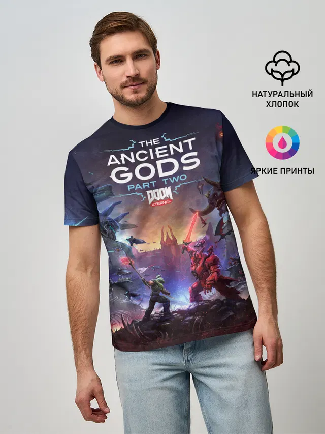 Мужская базовая футболка с принтом «Дум — DOOM Eternal: The Ancient Gods»