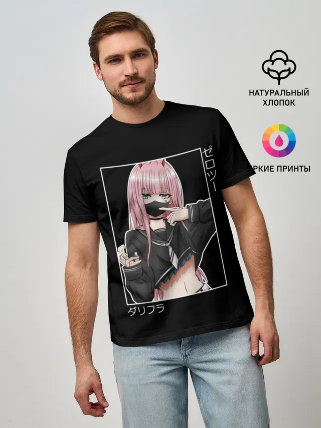 Мужская базовая футболка с принтом «Zero Two»