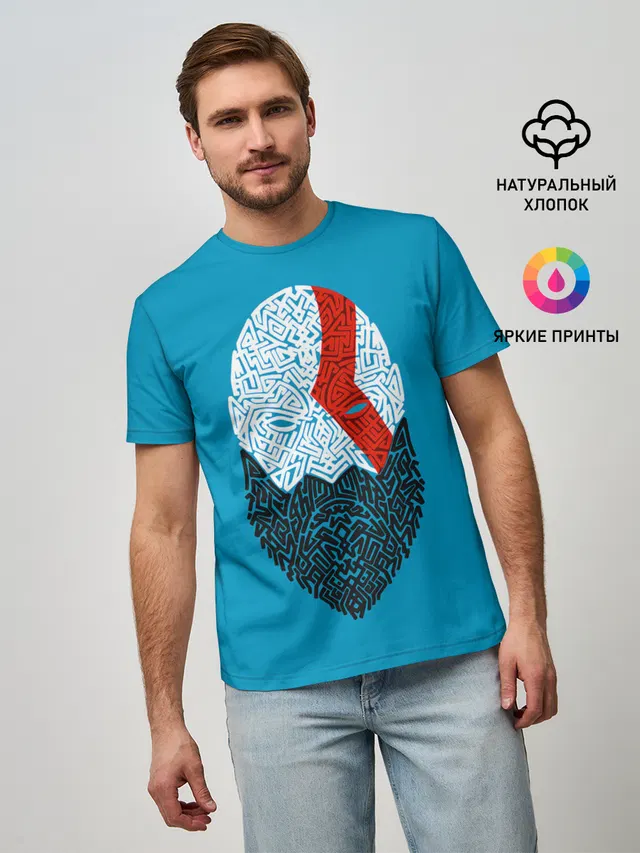 Мужская базовая футболка с принтом «Line art — Бог войны»