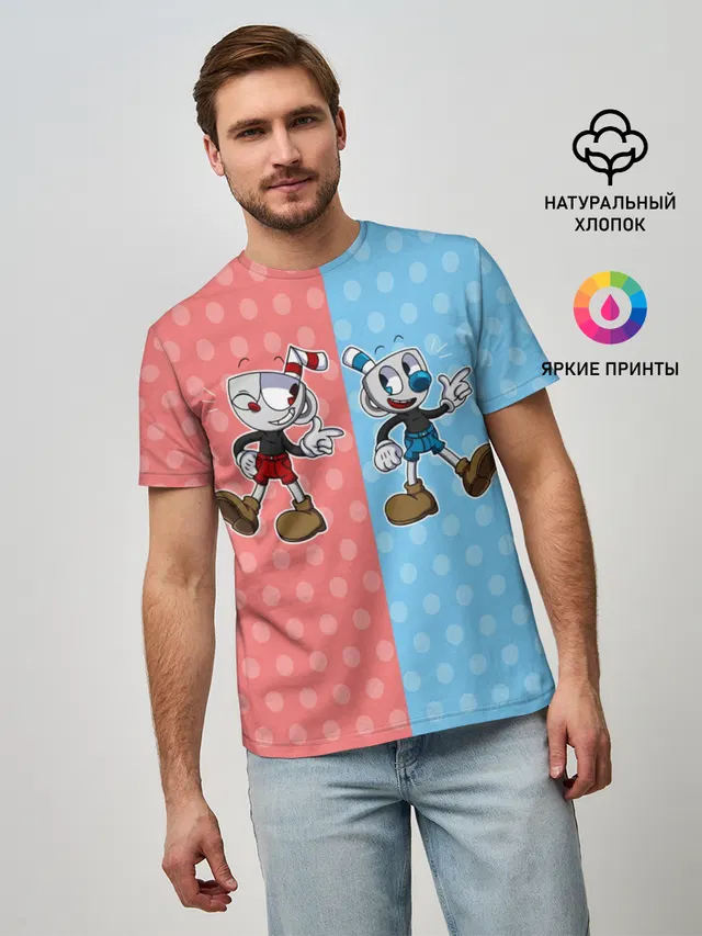 Мужская базовая футболка с принтом «Cuphead — caphead»