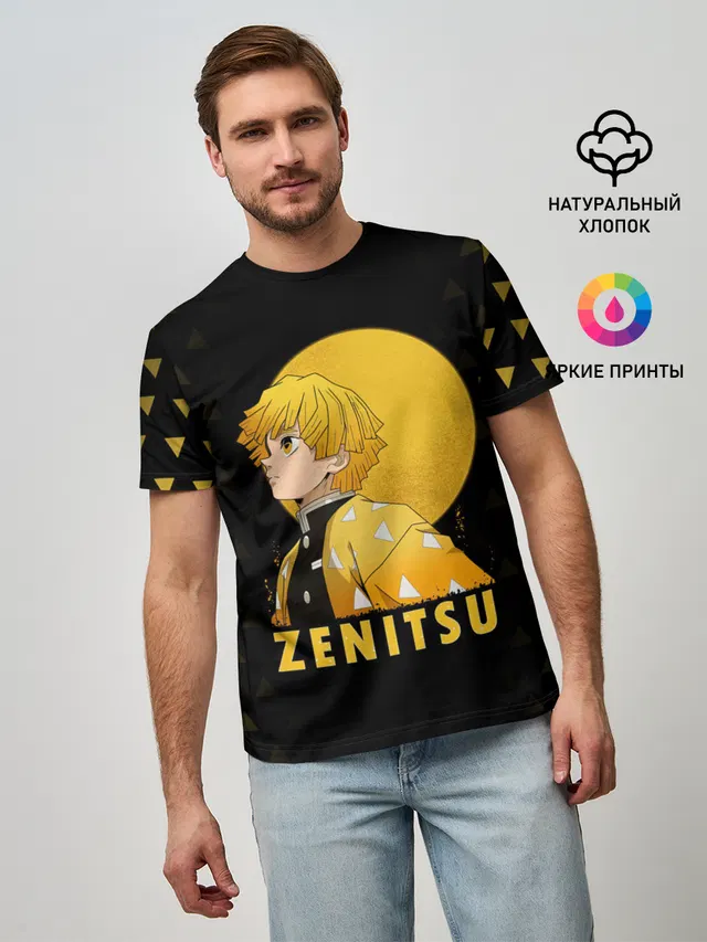 Мужская базовая футболка с принтом «Клинок, рассекающий демонов — ZENITSU Kimetsu no Yaiba»