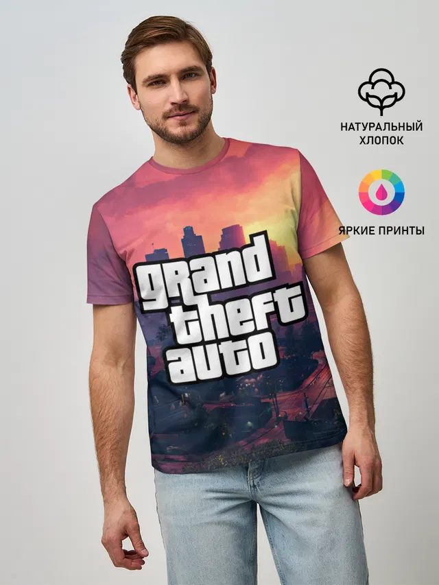 Мужская базовая футболка с принтом «GTA — Los Santos»