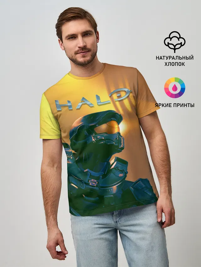 Мужская базовая футболка с принтом «Halo — Мастер Чиф»