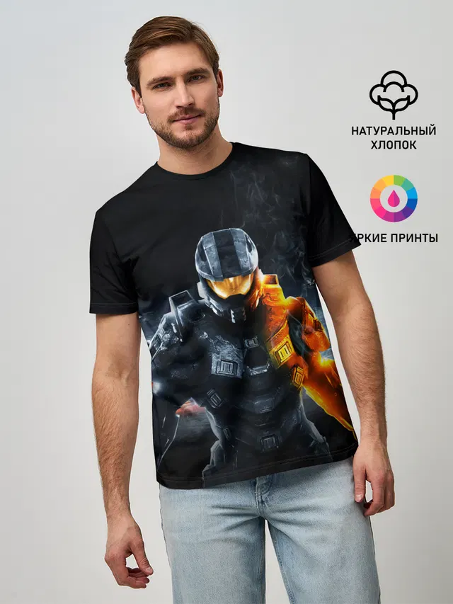 Мужская базовая футболка с принтом «Halo x Battlefield»