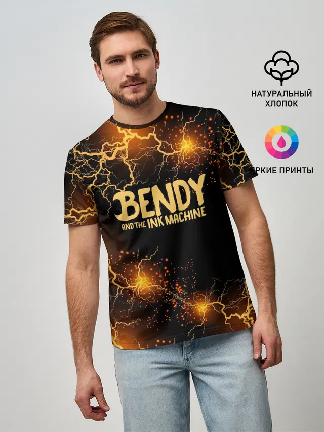 Мужская базовая футболка с принтом «Bendy and the ink machine — BENDY LOGO»