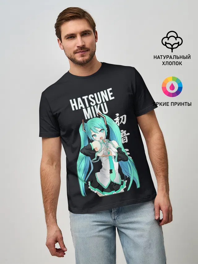 Мужская базовая футболка с принтом «Hatsune Miku»