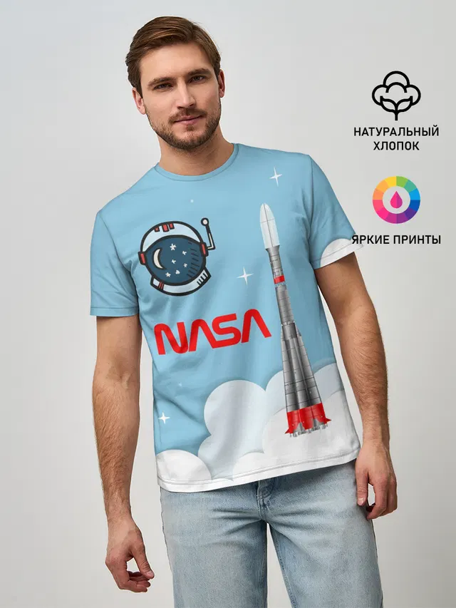Мужская базовая футболка с принтом «Астрономия, космос — Mission NASA»