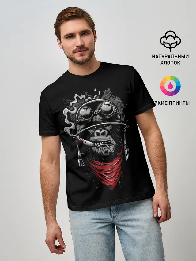 Мужская базовая футболка с принтом «Gorilla Rambo»