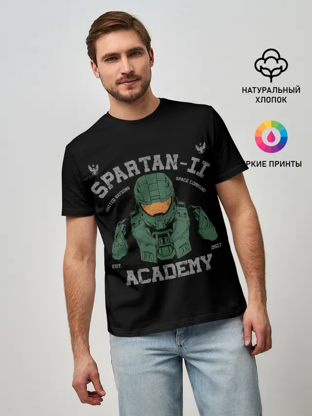 Мужская базовая футболка с принтом «Spartan - 2 Academy»