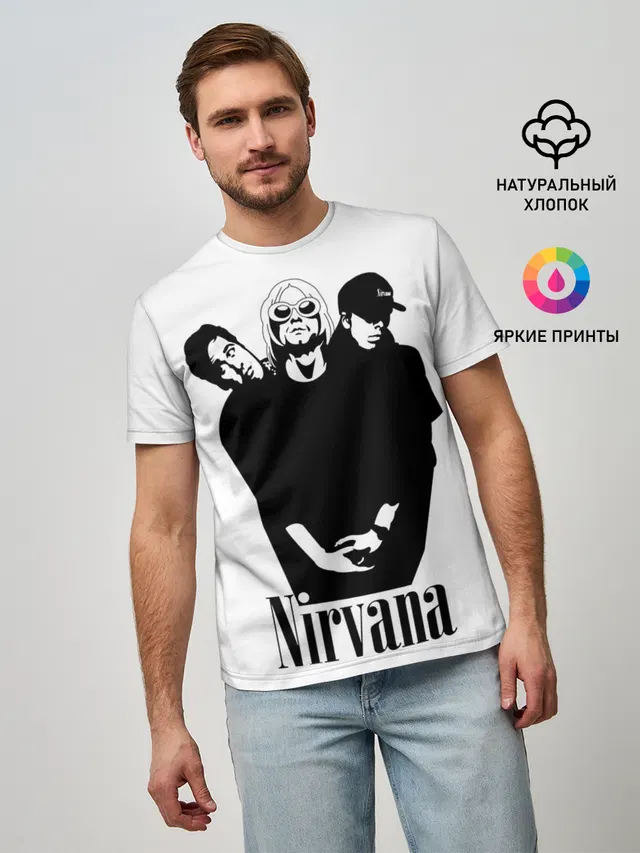 Мужская базовая футболка с принтом «Nirvana Группа»