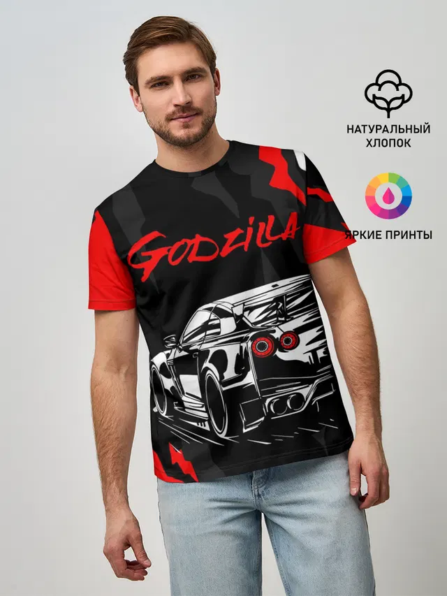 Мужская базовая футболка с принтом «Nissan — NISSAN GT-R — GODZILLA»