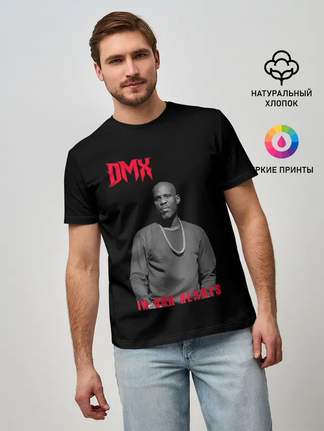 Мужская базовая футболка с принтом «Зарубежные — DMX - В наших сердцах»